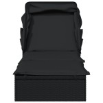 vidaXL Șezlong cu acoperiș pliabil, negru, 213x63x97 cm, poliratan vidaXL Șezlong cu acoperiș pliabil, negru, 213x63x97 cm, poliratan