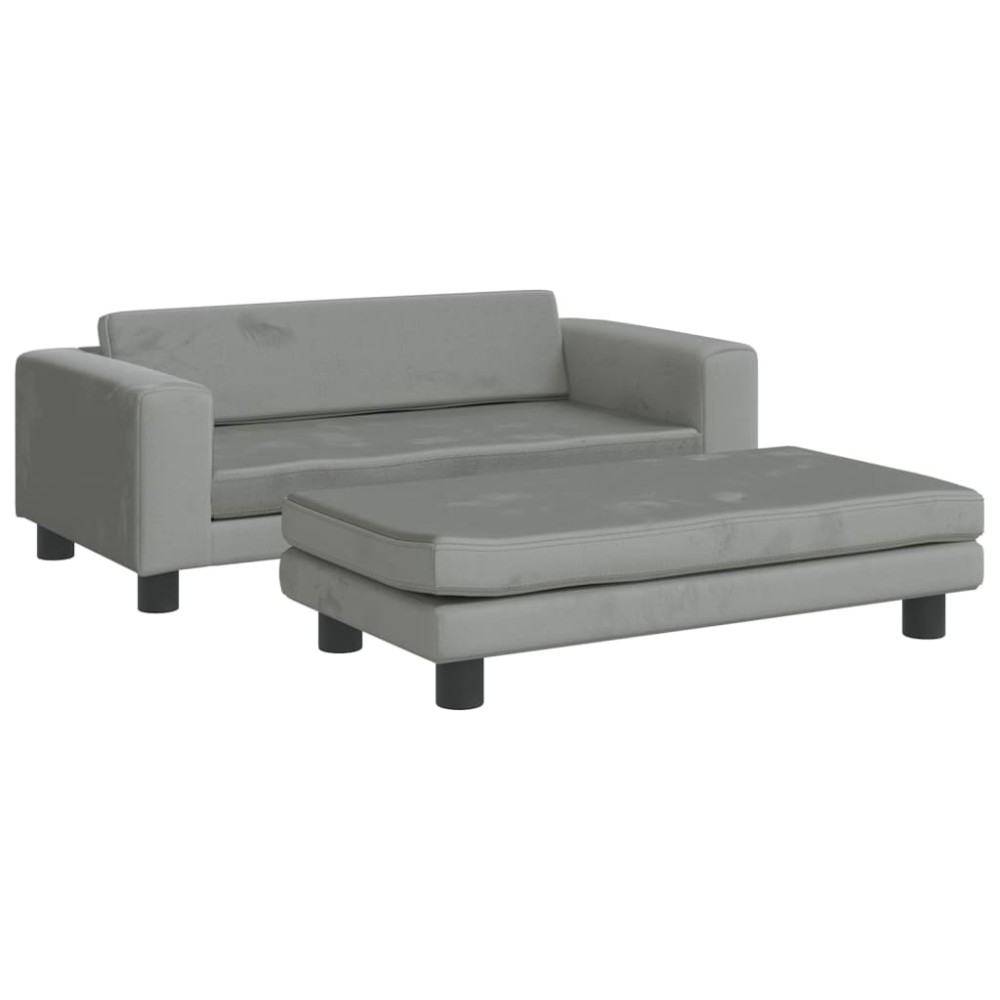vidaXL Canapea pentru copii cu taburet gri deschis 100x50x30cm catifea