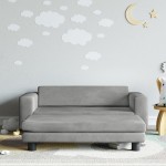 vidaXL Canapea pentru copii cu taburet gri deschis 100x50x30cm catifea vidaXL Canapea pentru copii cu taburet gri deschis 100x50x30cm catifea