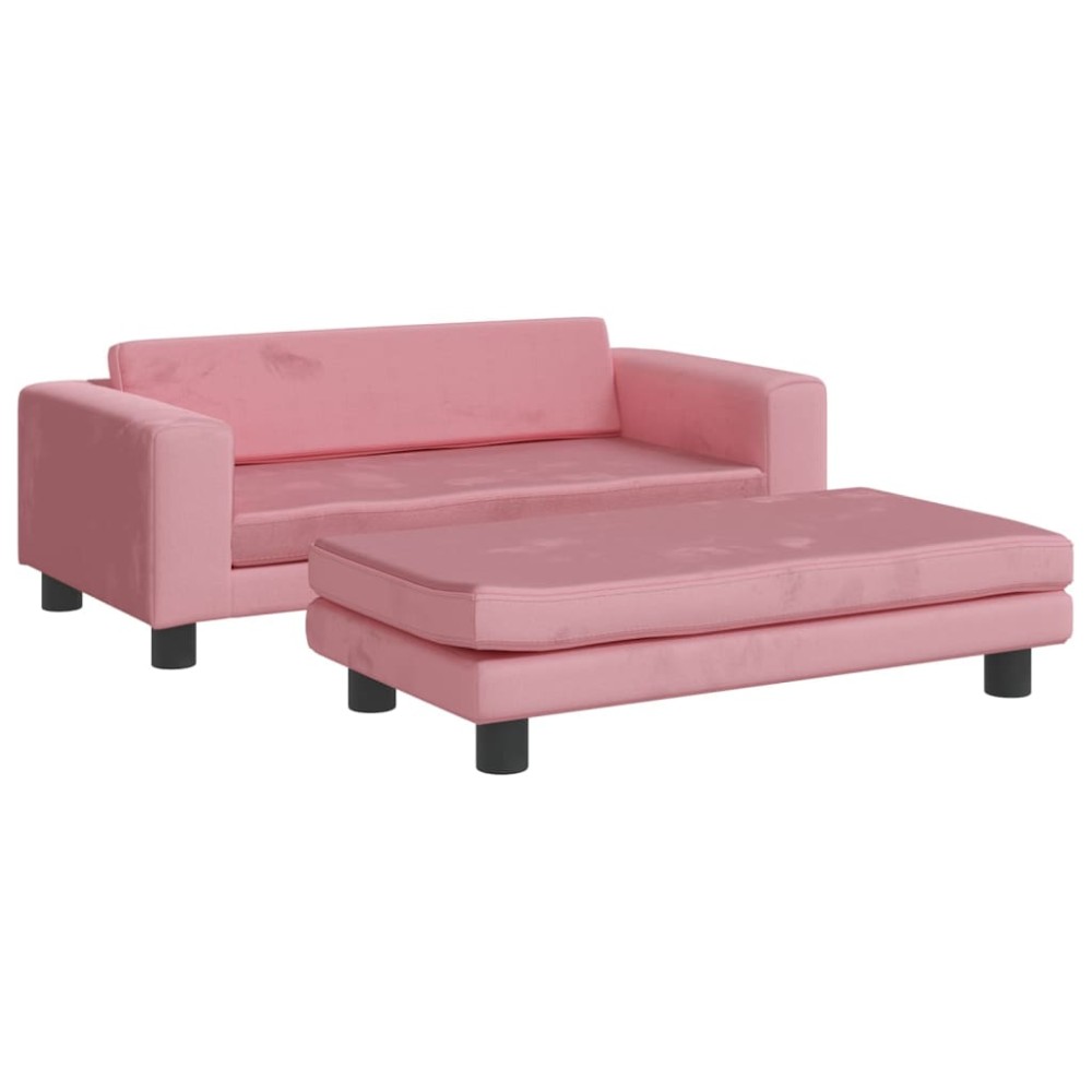 vidaXL Canapea pentru copii cu taburet roz 100x50x30 cm catifea
