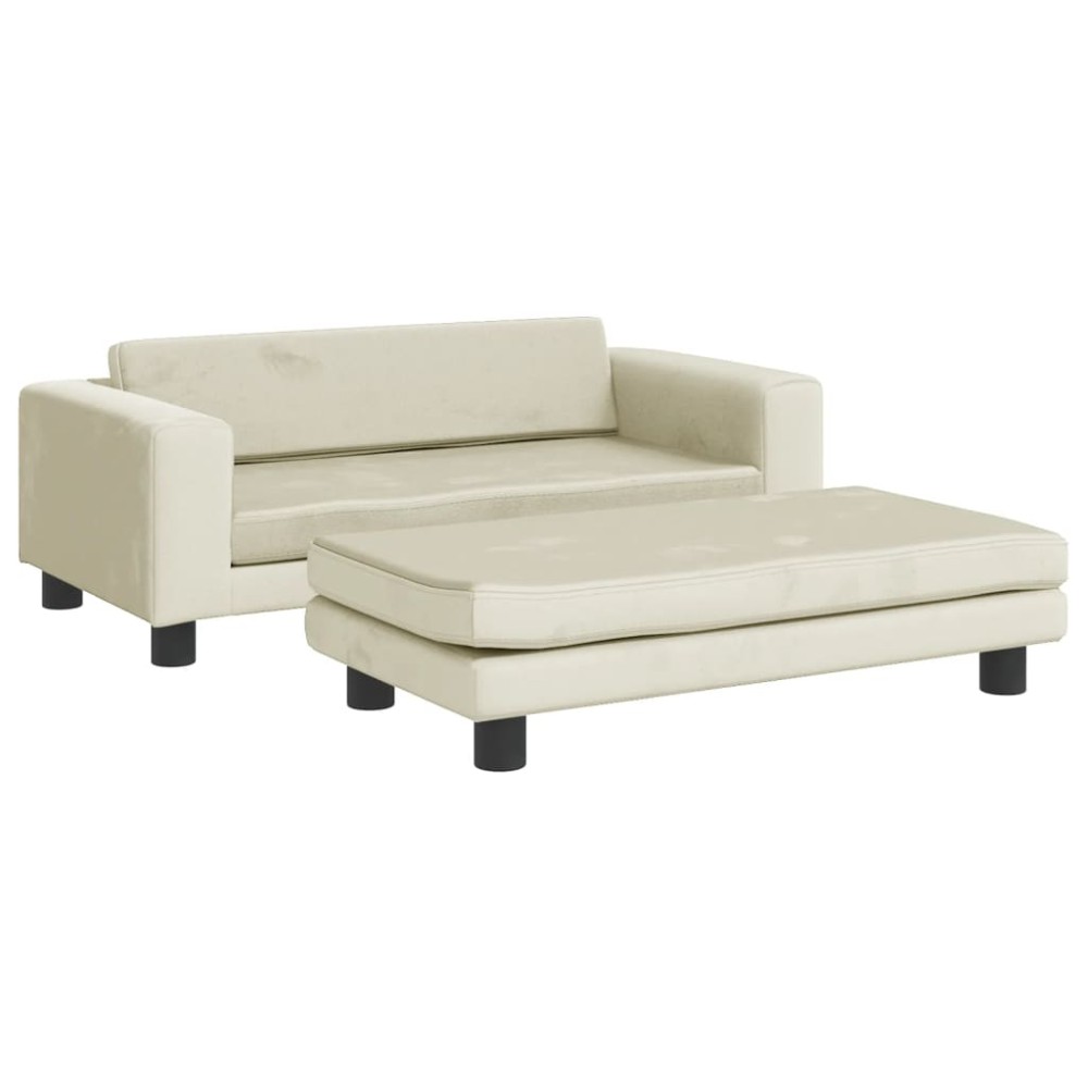 vidaXL Canapea pentru copii cu taburet crem 100x50x30 cm catifea