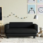 vidaXL Canapea copii cu taburet negru 100x50x30cm piele ecologică vidaXL Canapea copii cu taburet negru 100x50x30cm piele ecologică