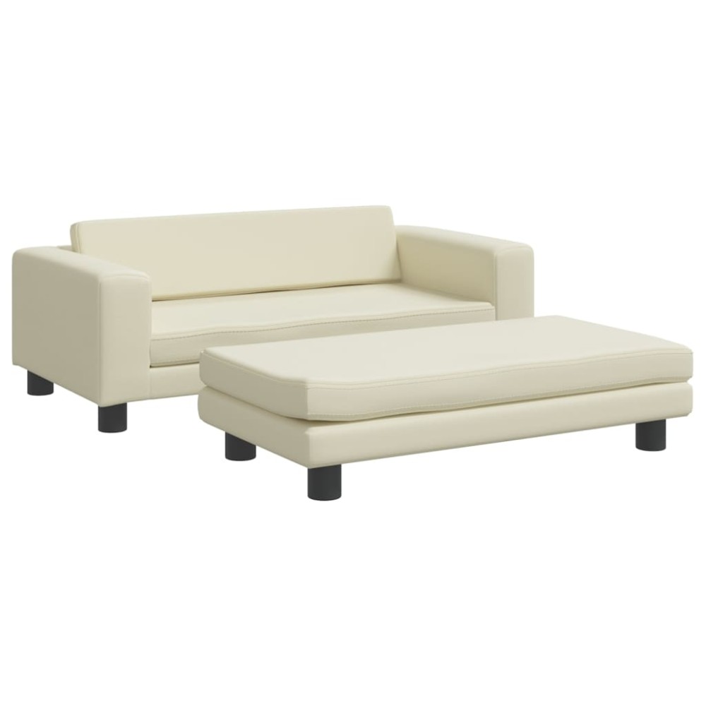 vidaXL Canapea copii cu taburet crem 100x50x30cm piele ecologică