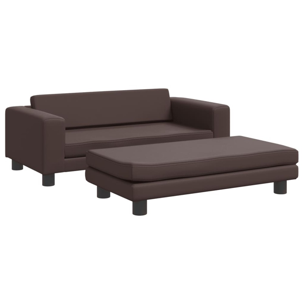 vidaXL Canapea copii cu taburet maro 100x50x30cm piele ecologică
