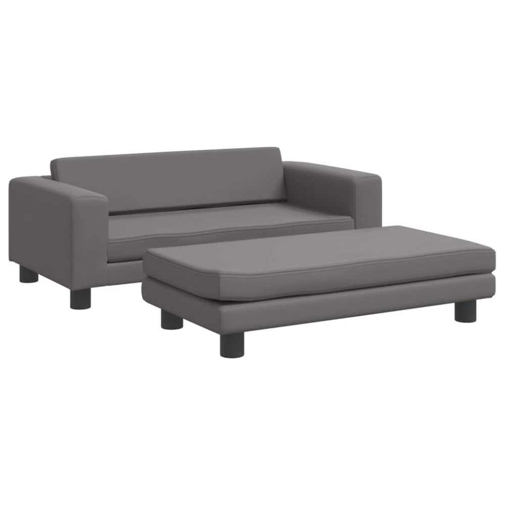 vidaXL Canapea copii cu taburet gri 100x50x30cm piele ecologică
