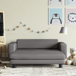 vidaXL Canapea copii cu taburet gri 100x50x30cm piele ecologică vidaXL Canapea copii cu taburet gri 100x50x30cm piele ecologică