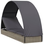 vidaXL Șezlong cu acoperiș rotund, gri, 211x57x140 cm, poliratan vidaXL Șezlong cu acoperiș rotund, gri, 211x57x140 cm, poliratan