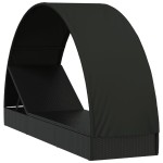 vidaXL Șezlong cu acoperiș rotund, negru, 211x57x140 cm, poliratan
