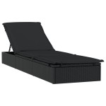 vidaXL Șezlong cu acoperiș rotund, negru, 211x57x140 cm, poliratan