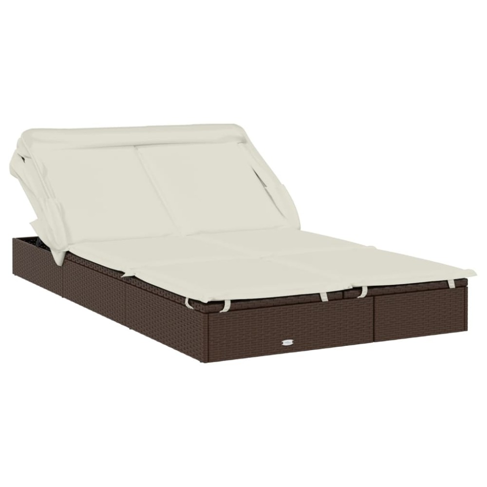 vidaXL Șezlong 2 pers. acoperiș pliabil maro 213x118x97 cm poliratan