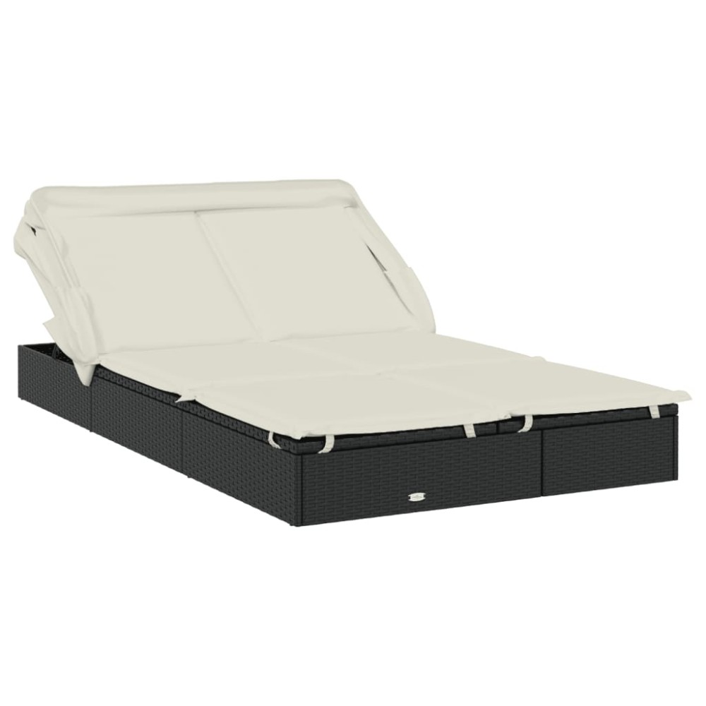 vidaXL Șezlong 2 pers. acoperiș pliabil negru 213x118x97 cm poliratan