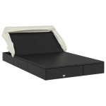 vidaXL Șezlong 2 pers. acoperiș pliabil negru 213x118x97 cm poliratan