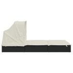 vidaXL Șezlong 2 pers. acoperiș pliabil negru 213x118x97 cm poliratan