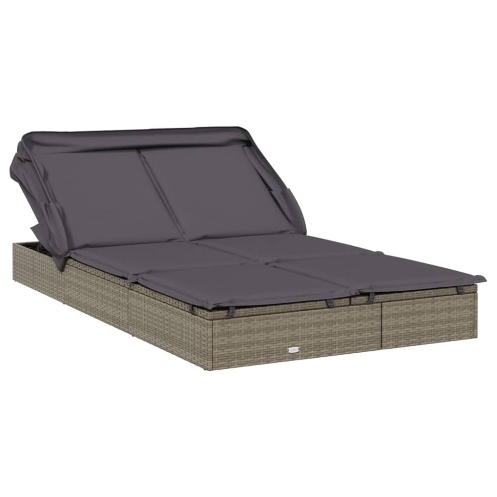 vidaXL Șezlong 2 pers. acoperiș pliabil gri 213x118x97 cm poliratan