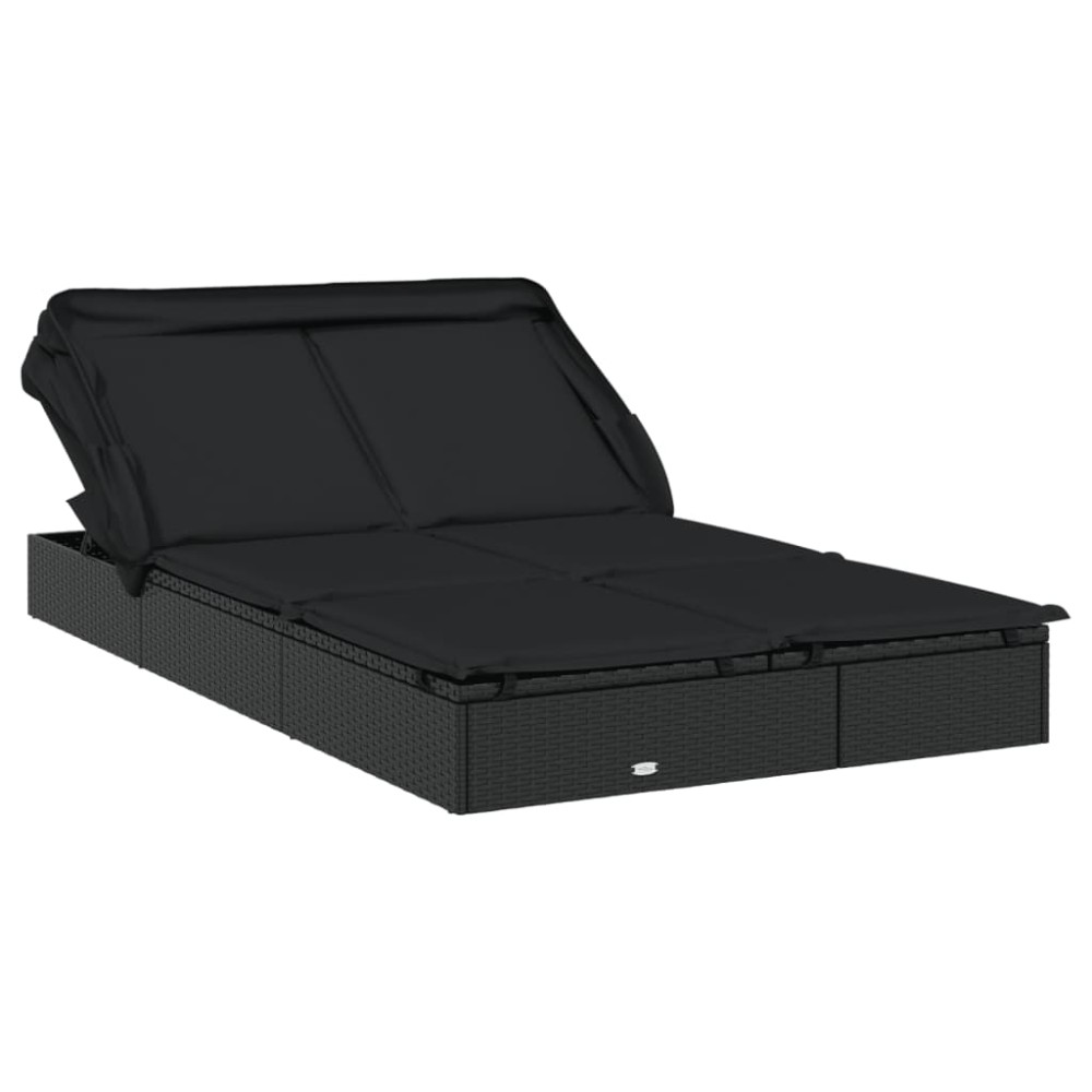 vidaXL Șezlong 2 pers. acoperiș pliabil negru 213x118x97 cm poliratan