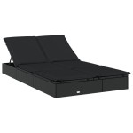 vidaXL Șezlong 2 pers. acoperiș pliabil negru 213x118x97 cm poliratan vidaXL Șezlong 2 pers. acoperiș pliabil negru 213x118x97 cm poliratan