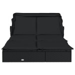 vidaXL Șezlong 2 pers. acoperiș pliabil negru 213x118x97 cm poliratan vidaXL Șezlong 2 pers. acoperiș pliabil negru 213x118x97 cm poliratan