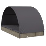vidaXL Șezlong 2 persoane acoperiș rotund gri 211x112x140 cm poliratan vidaXL Șezlong 2 persoane acoperiș rotund gri 211x112x140 cm poliratan