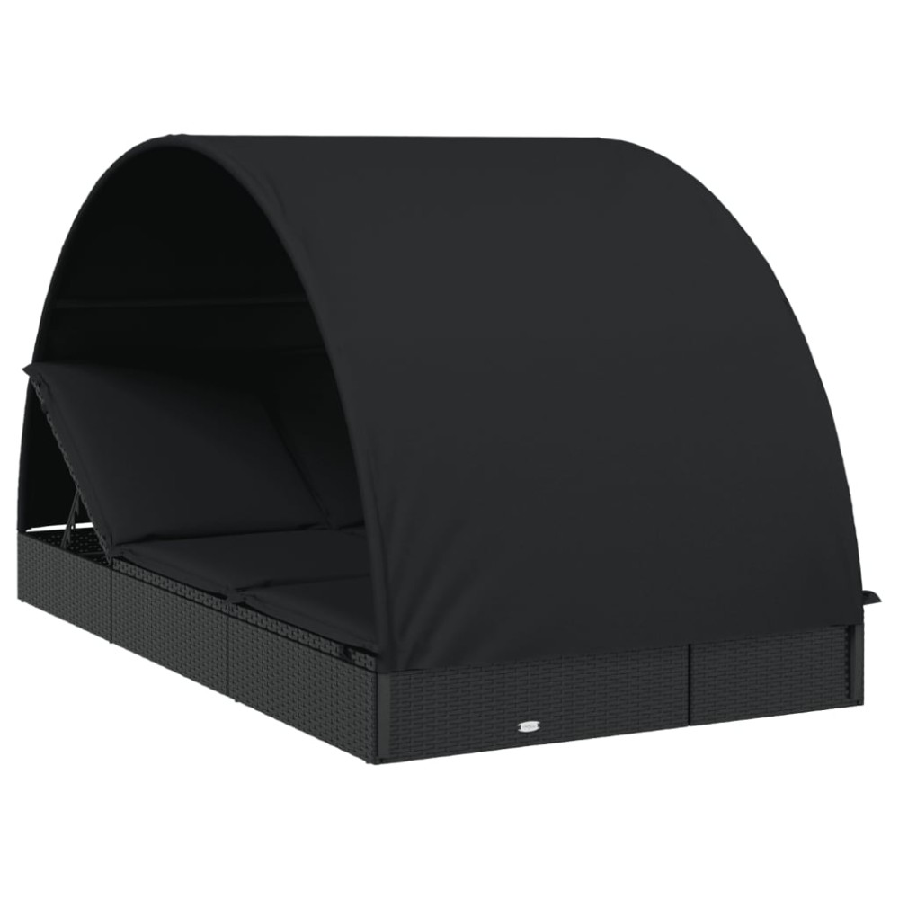 vidaXL Șezlong 2 pers. acoperiș rotund negru 211x112x140 cm poliratan