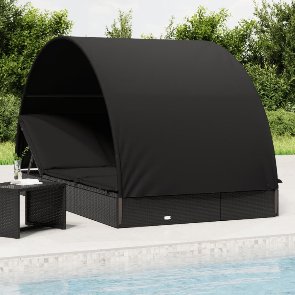 vidaXL Șezlong 2 pers. acoperiș rotund negru 211x112x140 cm poliratan