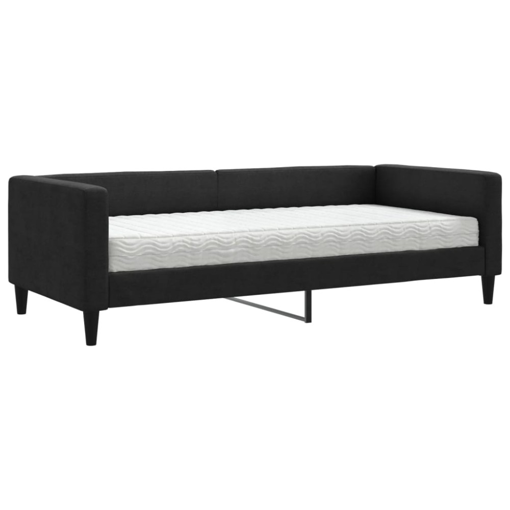 vidaXL Pat de zi cu saltea, negru, 90x200 cm, textil