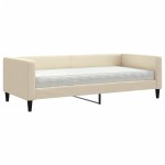 vidaXL Pat de zi cu saltea, crem, 90x200 cm, textil
