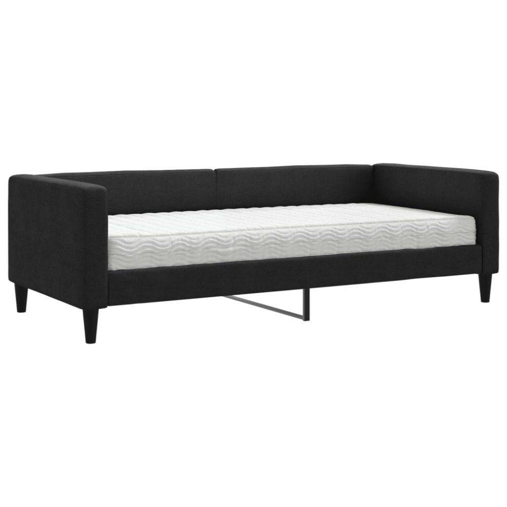 vidaXL Pat de zi cu saltea, negru, 90x190 cm, textil