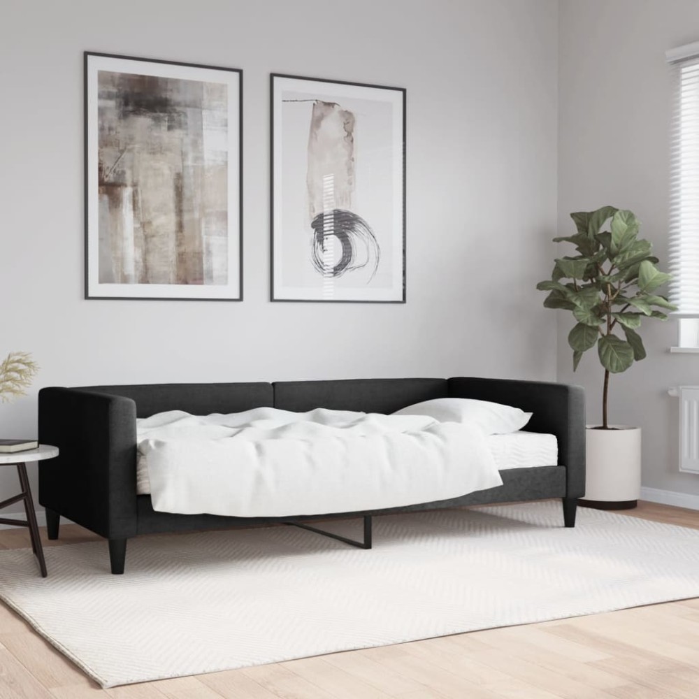 vidaXL Pat de zi cu saltea, negru, 90x190 cm, textil