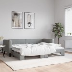 vidaXL Pat de zi cu extensie, gri deschis, 80x200 cm, textil vidaXL Pat de zi cu extensie, gri deschis, 80x200 cm, textil
