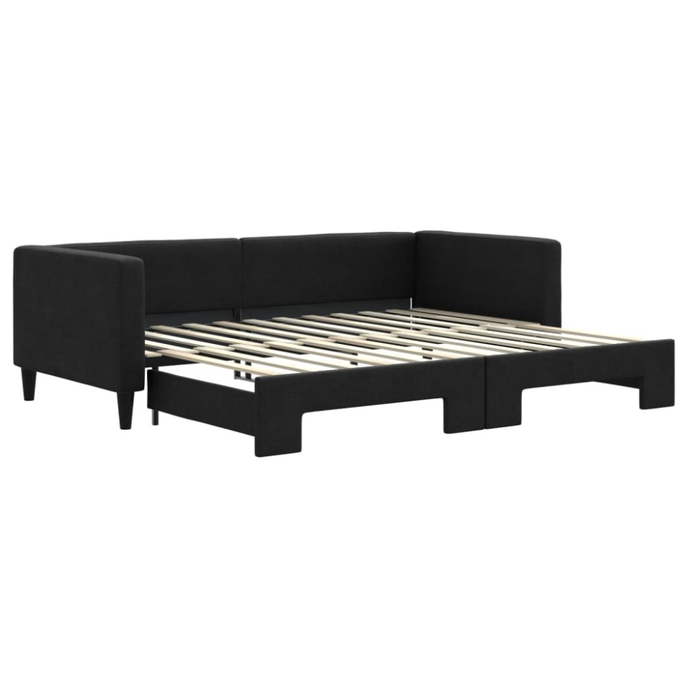 vidaXL Pat de zi cu extensie, negru, 90x200 cm, textil