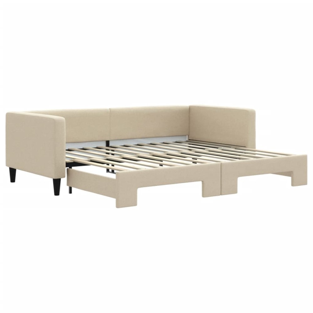 vidaXL Pat de zi cu extensie, crem, 90x200 cm, textil