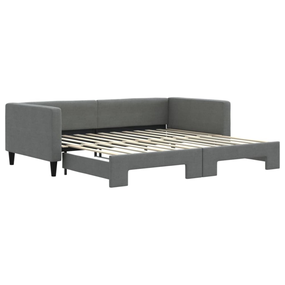 vidaXL Pat de zi cu extensie, gri închis, 100x200 cm, textil