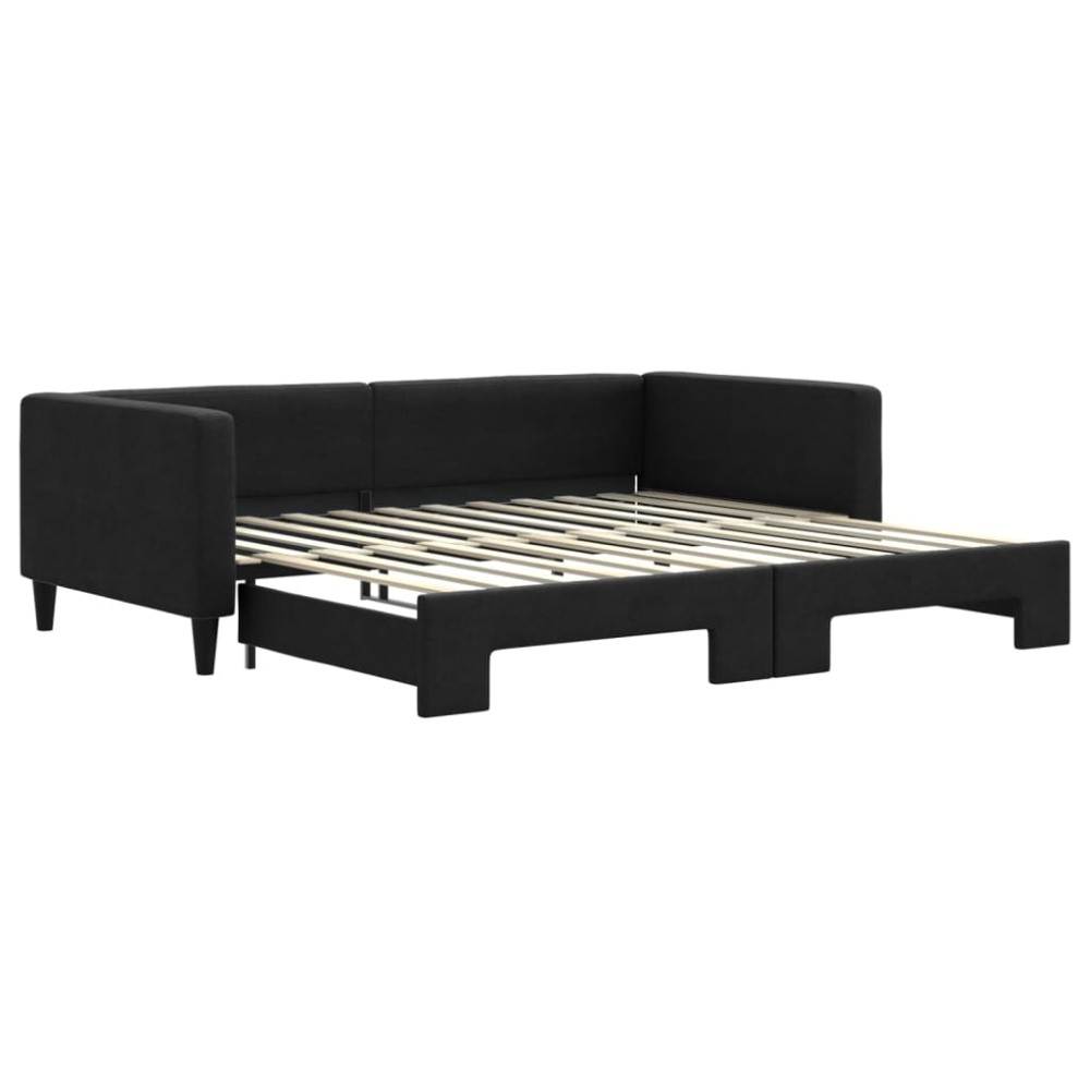 vidaXL Pat de zi cu extensie, negru, 100x200 cm, textil