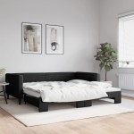 vidaXL Pat de zi cu extensie, negru, 100x200 cm, textil