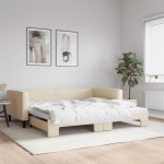 vidaXL Pat de zi cu extensie, crem, 100x200 cm, textil vidaXL Pat de zi cu extensie, crem, 100x200 cm, textil