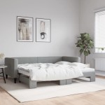 vidaXL Pat de zi cu extensie, gri deschis, 90x190 cm, textil vidaXL Pat de zi cu extensie, gri deschis, 90x190 cm, textil