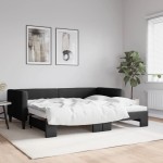 vidaXL Pat de zi cu extensie, negru, 90x190 cm, textil vidaXL Pat de zi cu extensie, negru, 90x190 cm, textil