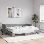 vidaXL Pat de zi cu extensie și saltele, gri deschis, 80x200 cm textil vidaXL Pat de zi cu extensie și saltele, gri deschis, 80x200 cm textil