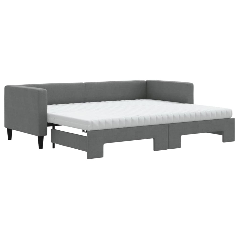 vidaXL Pat de zi cu extensie și saltele, gri închis, 80x200 cm, textil