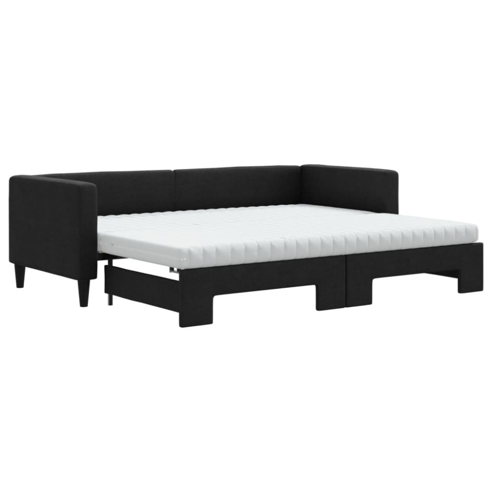 vidaXL Pat de zi cu extensie și saltele, negru, 80x200 cm, textil
