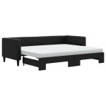 vidaXL Pat de zi cu extensie și saltele, negru, 80x200 cm, textil