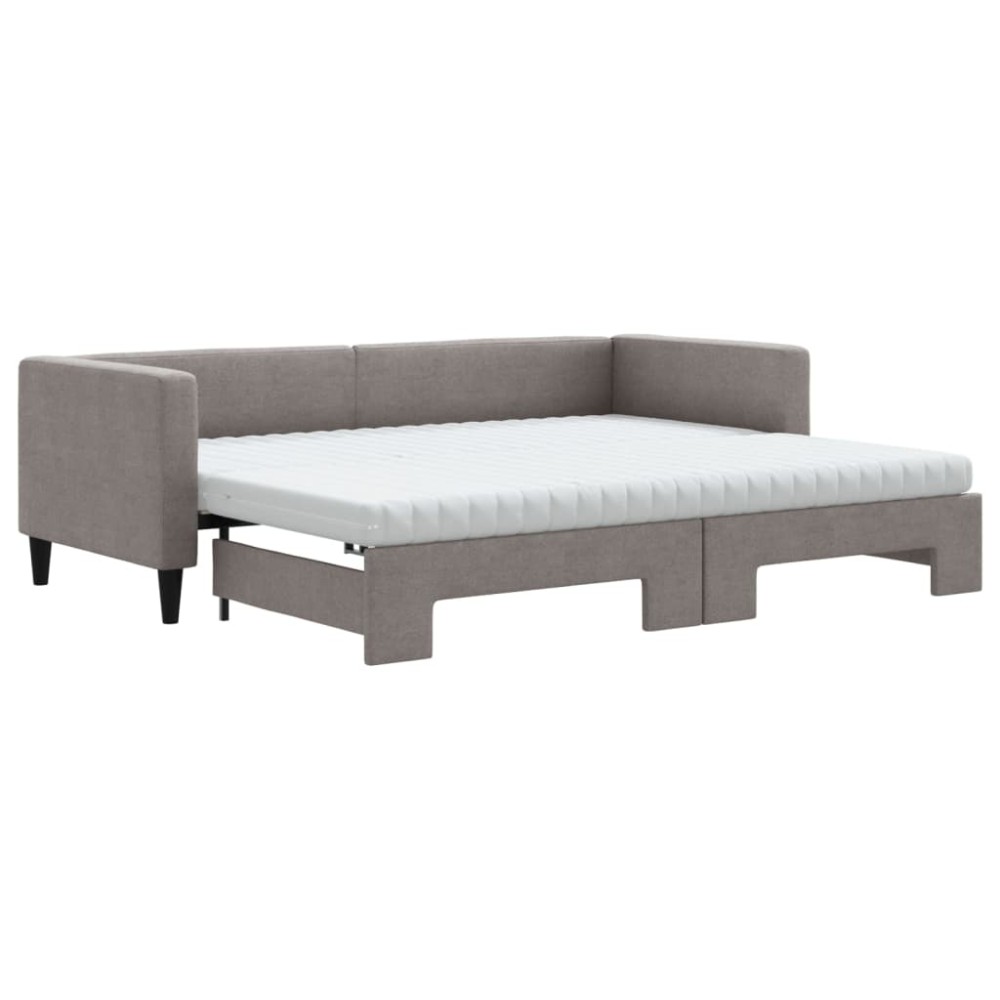 vidaXL Pat de zi cu extensie și saltele, gri taupe, 80x200 cm, textil