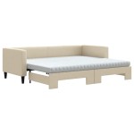 vidaXL Pat de zi cu extensie și saltele, crem, 80x200 cm, textil vidaXL Pat de zi cu extensie și saltele, crem, 80x200 cm, textil