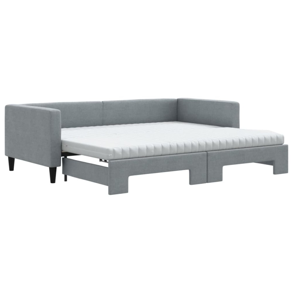 vidaXL Pat de zi cu extensie și saltele, gri deschis 90x200 cm textil