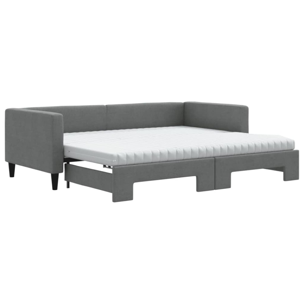 vidaXL Pat de zi cu extensie și saltele, gri închis, 90x200 cm, textil