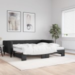vidaXL Pat de zi cu extensie și saltele, negru, 90x200 cm, textil vidaXL Pat de zi cu extensie și saltele, negru, 90x200 cm, textil