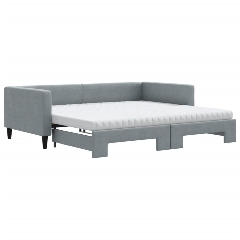 vidaXL Pat de zi cu extensie și saltele, gri deschis 100x200 cm textil