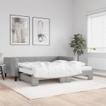 vidaXL Pat de zi cu extensie și saltele, gri deschis 100x200 cm textil