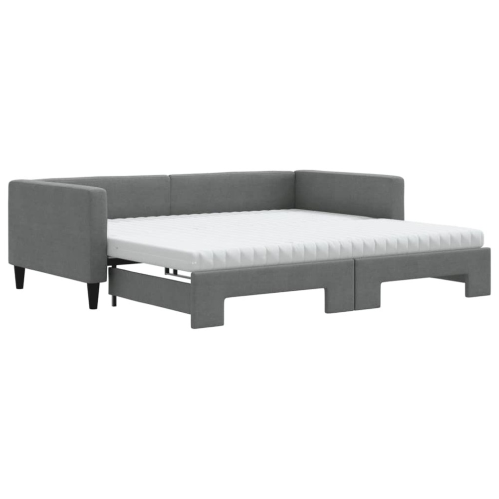 vidaXL Pat de zi cu extensie și saltele, gri închis, 100x200 cm textil