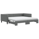 vidaXL Pat de zi cu extensie și saltele, gri închis, 100x200 cm textil vidaXL Pat de zi cu extensie și saltele, gri închis, 100x200 cm textil
